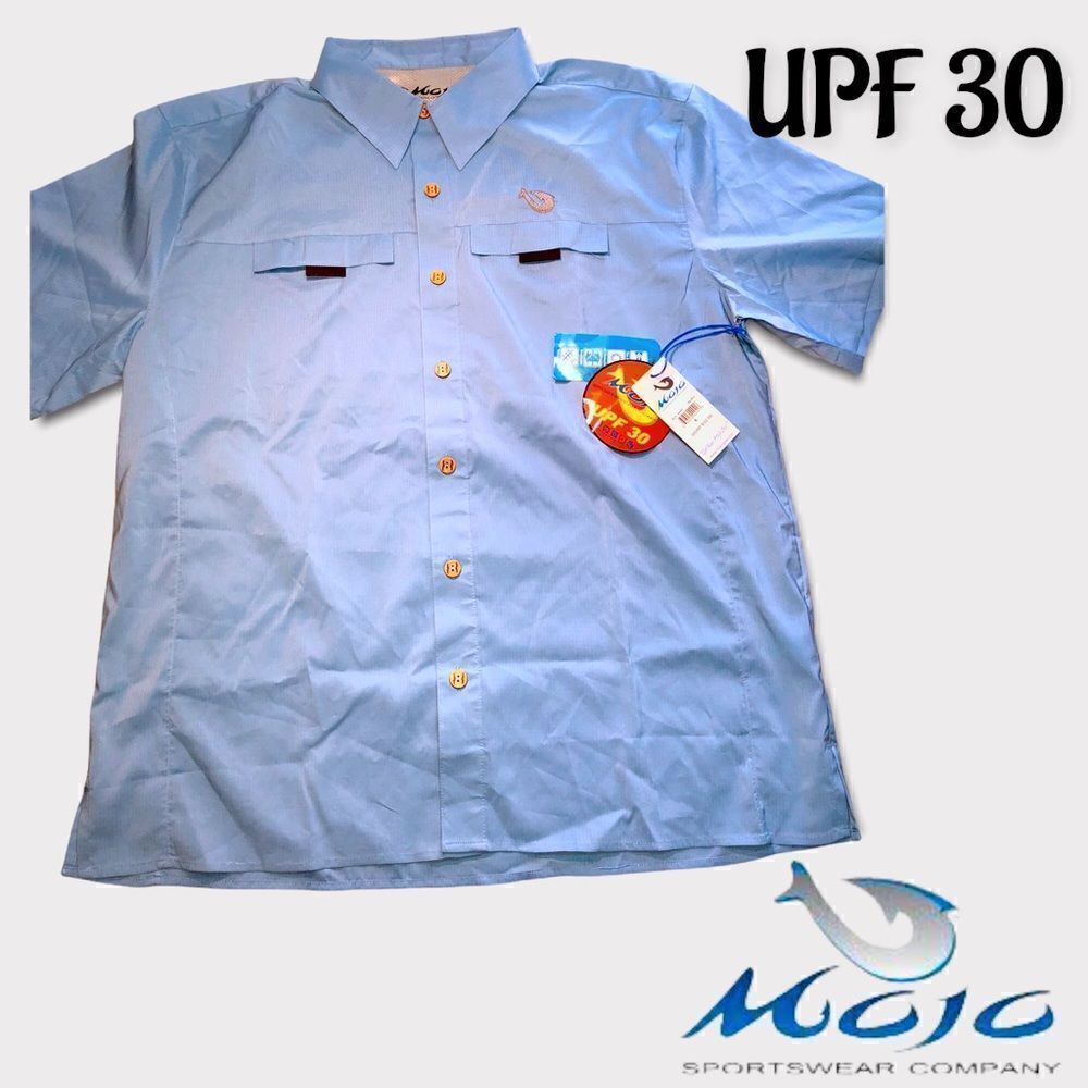 NWT MOJO Performance Wear MR.Big Sky Blue Large Button up Shirt